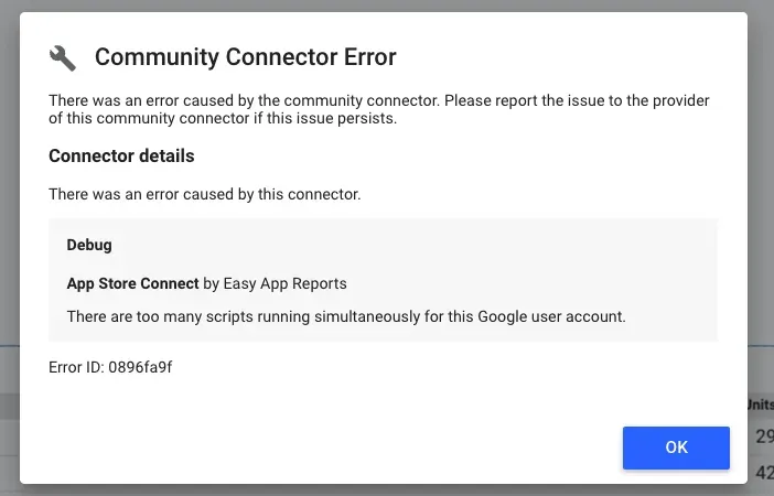 There are too many scripts running simultaneously for this Google user account - Looker Studio Error